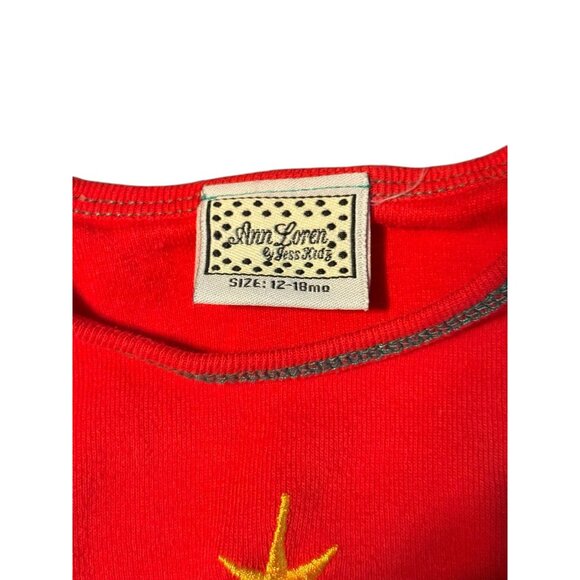 Christmas Tree Chevron Ruffle Dress By Ann Loren Size 12-18 Months Red & Green - Picture 5 of 6